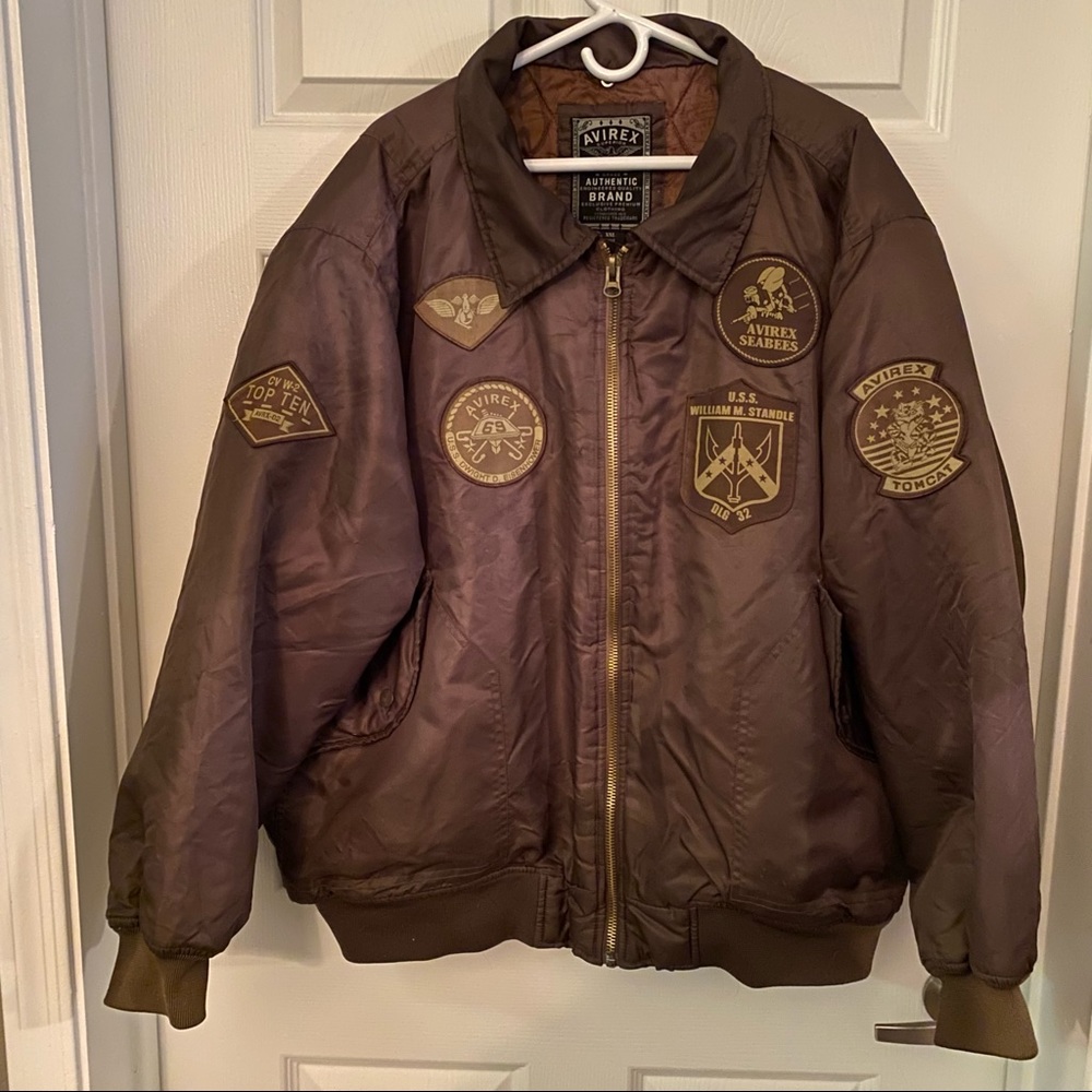Avirex Brown 100% Polyester Bomber Jacket XXL